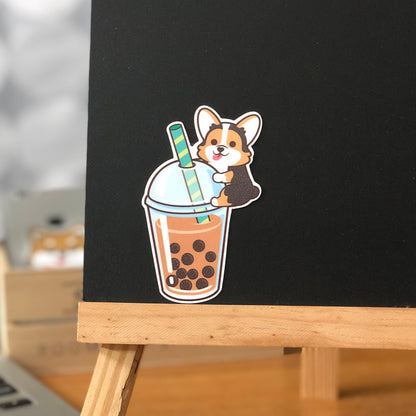 Corgi Stickers-Boba Milk Tea 哥基貼紙-珍珠奶茶