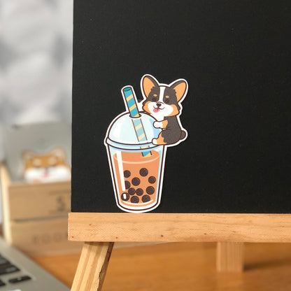 Corgi Stickers-Boba Milk Tea 哥基貼紙-珍珠奶茶