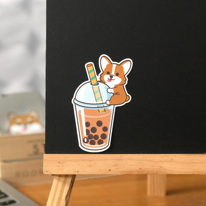 Corgi Stickers-Boba Milk Tea 哥基貼紙-珍珠奶茶