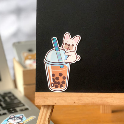 Frenchie Stickers-Boba Milk Tea 法鬥貼紙-珍珠奶茶
