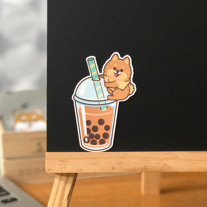 Pomeranian Stickers-Boba Milk Tea 松鼠狗貼紙-珍珠奶茶