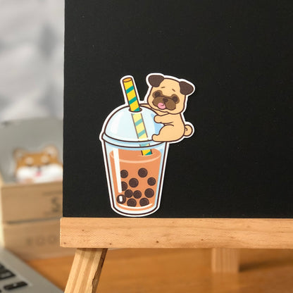 Pug Stickers-Boba Milk Tea 八哥貼紙-珍珠奶茶