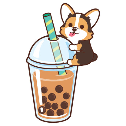 Corgi Stickers-Boba Milk Tea 哥基貼紙-珍珠奶茶