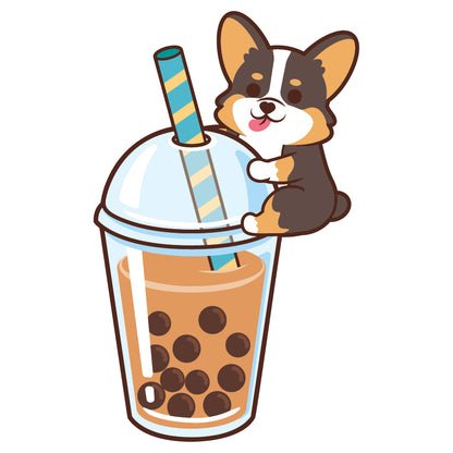 Corgi Stickers-Boba Milk Tea 哥基貼紙-珍珠奶茶