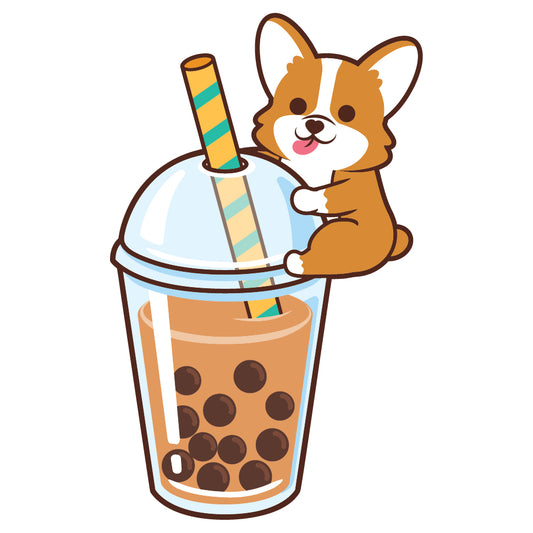 Corgi Stickers-Boba Milk Tea 哥基貼紙-珍珠奶茶