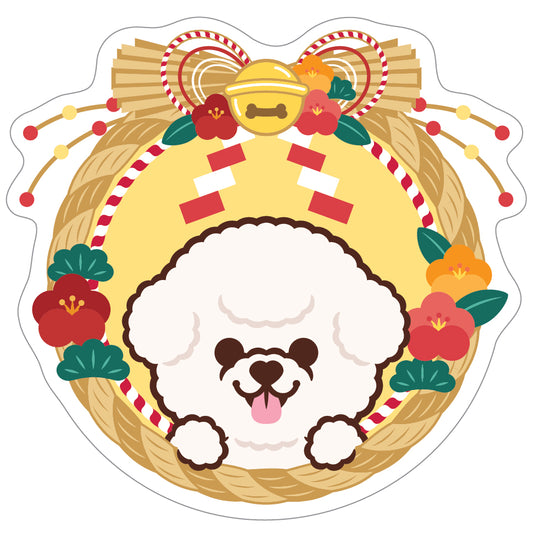 Bichon Stickers-Japan Flower 比熊犬貼紙-日式年花