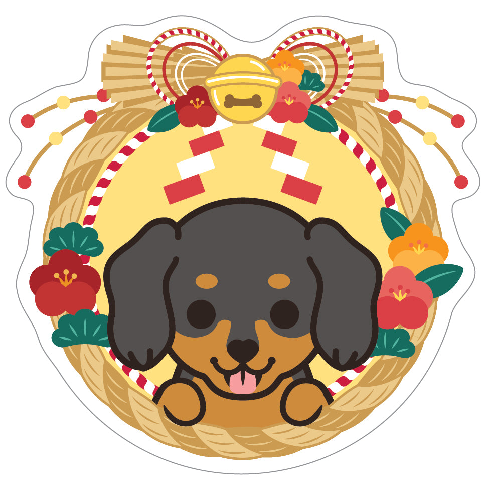 Dachshund Stickers-Japan Flower 臘腸狗貼紙-日式年花