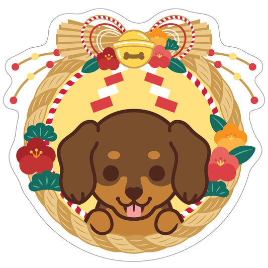 Dachshund Stickers-Japan Flower 臘腸狗貼紙-日式年花