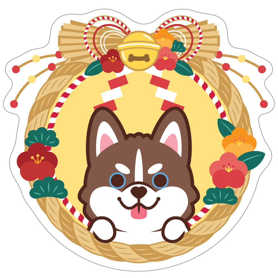 Husky Stickers-Japan Flower 雪橇狗貼紙-日式年花