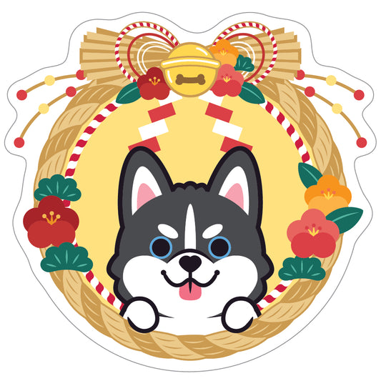 Husky Stickers-Japan Flower 雪橇狗貼紙-日式年花