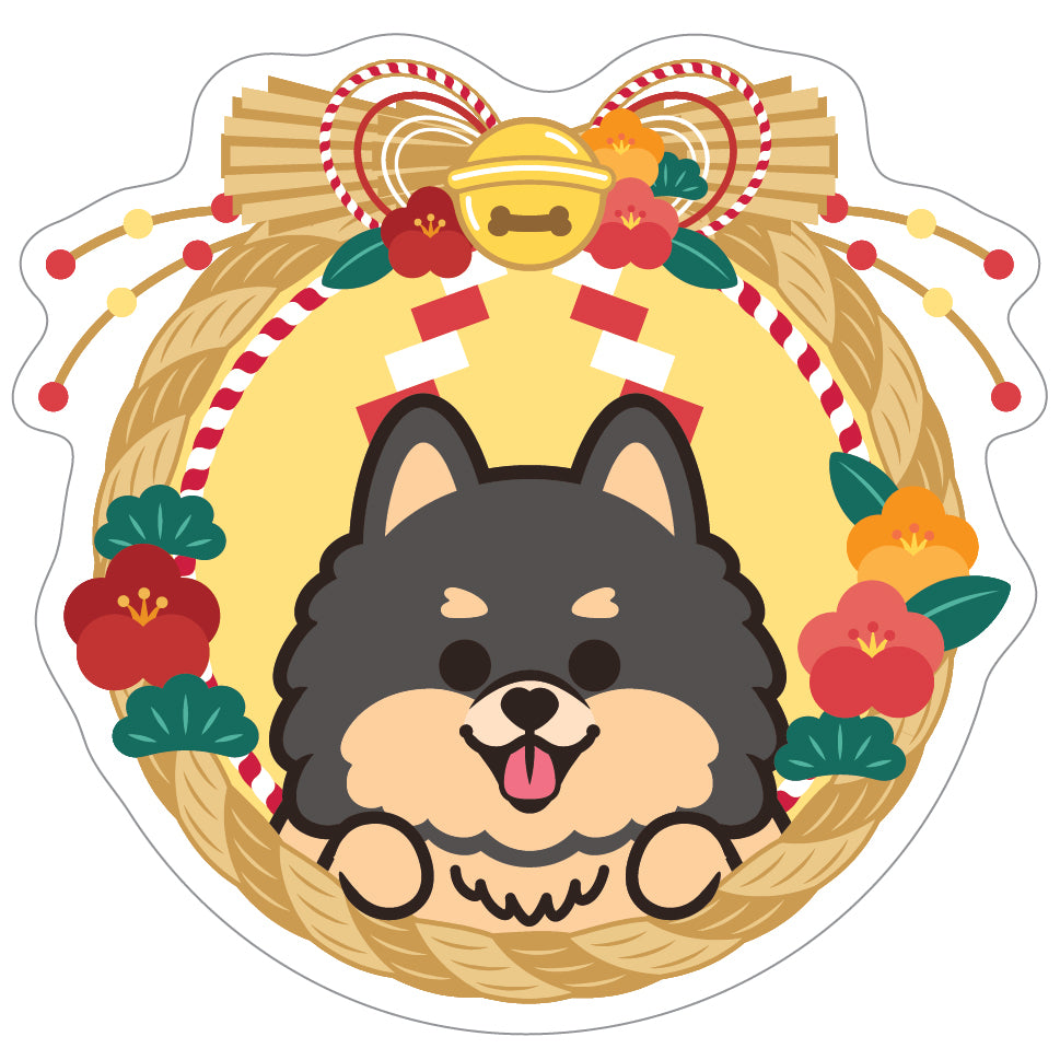 Pomeranian Stickers-Japan Flower 松鼠狗貼紙-日式年花