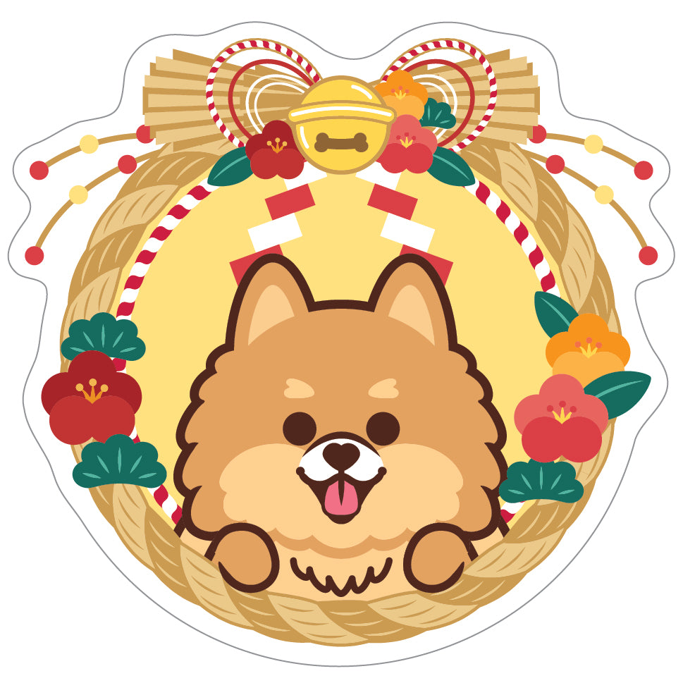Pomeranian Stickers-Japan Flower 松鼠狗貼紙-日式年花