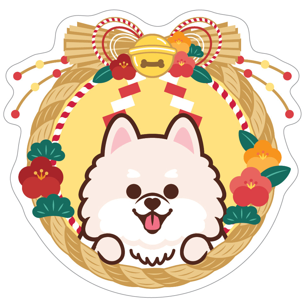 Pomeranian Stickers-Japan Flower 松鼠狗貼紙-日式年花