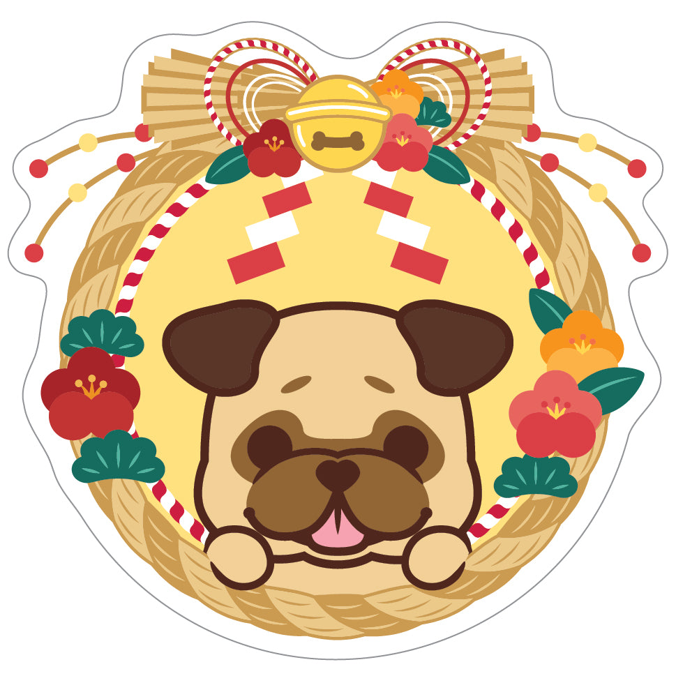 Pug Stickers-Japan Flower 八哥貼紙-日式年花