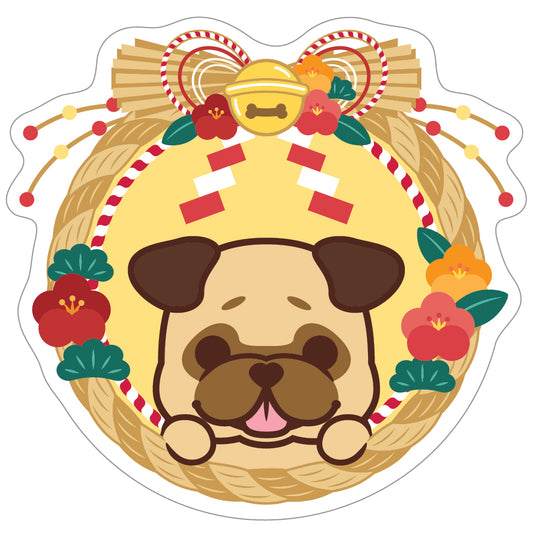 Pug Stickers-Japan Flower 八哥貼紙-日式年花