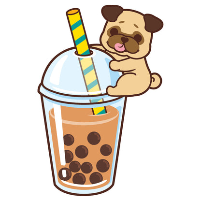 Pug Stickers-Boba Milk Tea 八哥貼紙-珍珠奶茶