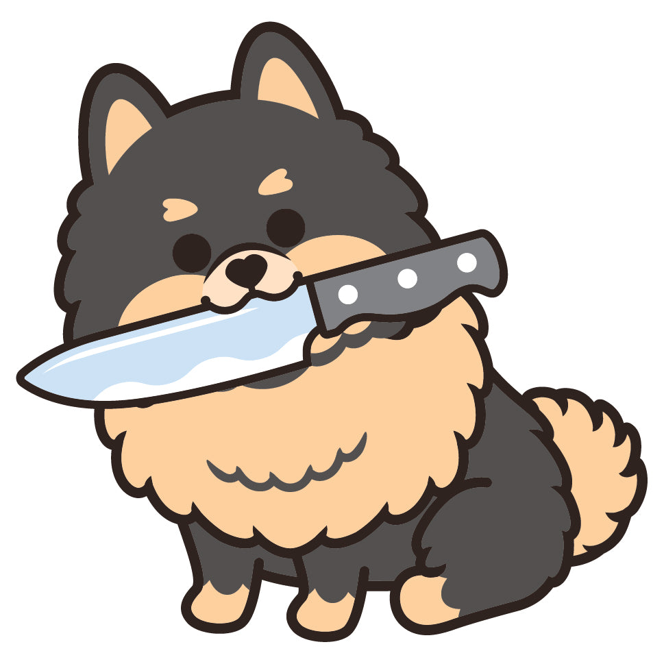 Pomeranian Stickers-Knife 松鼠狗貼紙-咬刀仔
