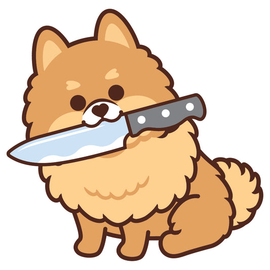 Pomeranian Stickers-Knife 松鼠狗貼紙-咬刀仔