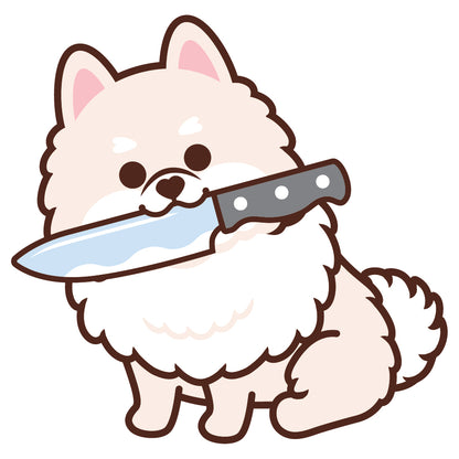 Pomeranian Stickers-Knife 松鼠狗貼紙-咬刀仔