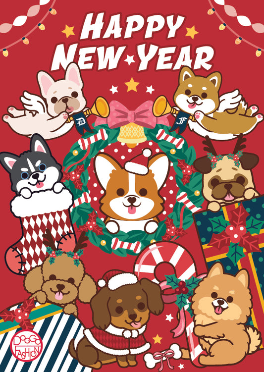 Doggo Postcard-Happy New Year 汪汪明信片-新年快樂