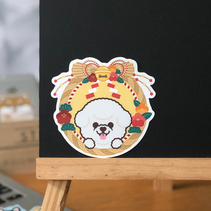 Bichon Stickers-Japan Flower 比熊犬貼紙-日式年花