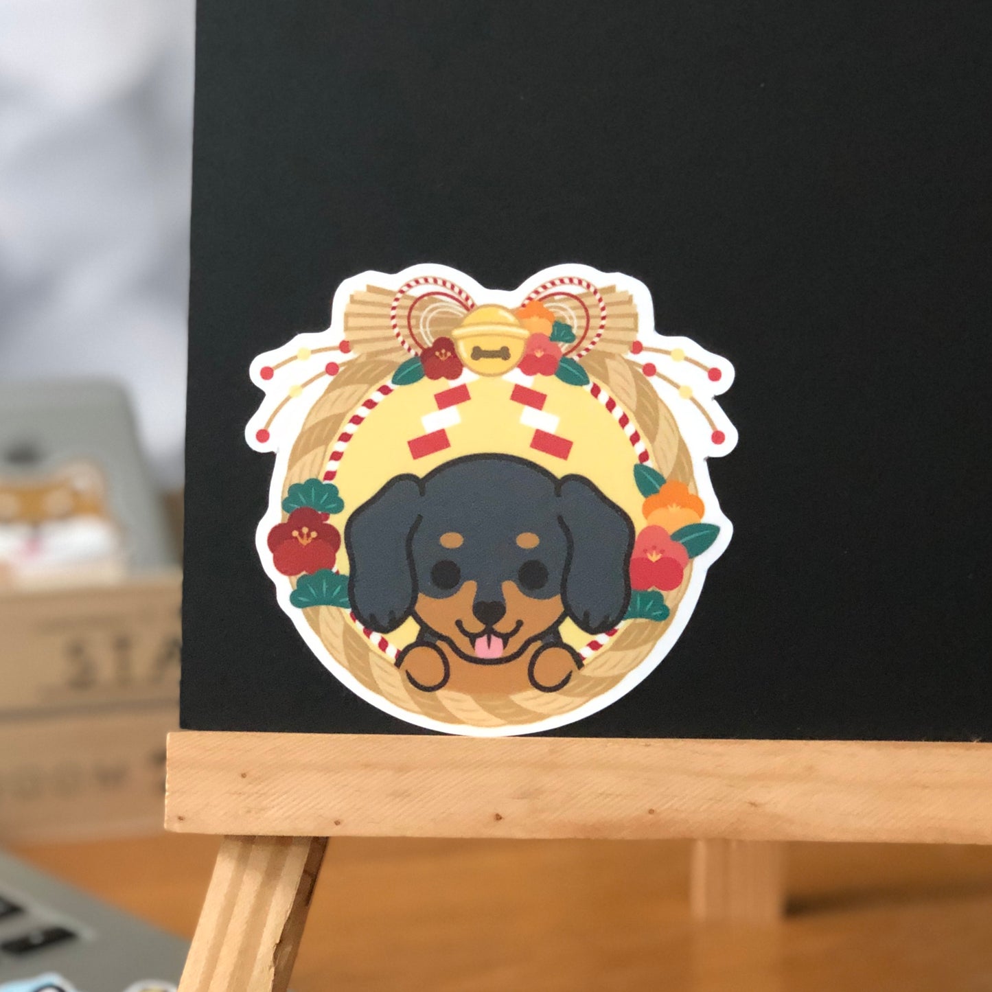 Dachshund Stickers-Japan Flower 臘腸狗貼紙-日式年花