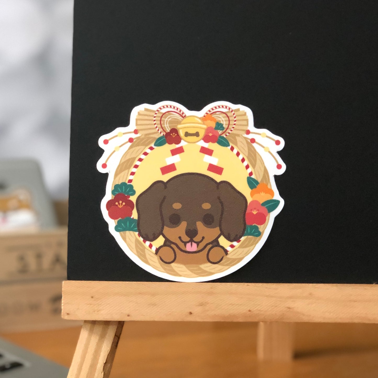 Dachshund Stickers-Japan Flower 臘腸狗貼紙-日式年花