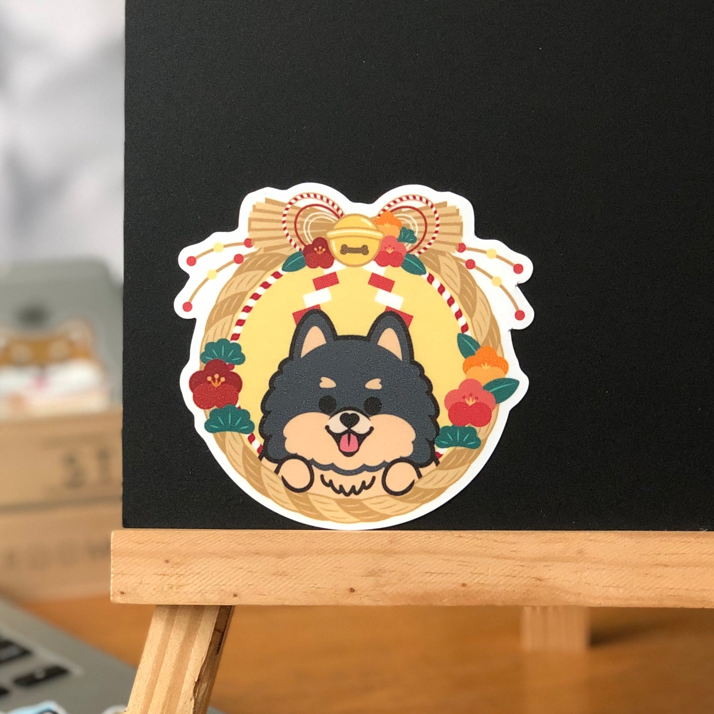 Pomeranian Stickers-Japan Flower 松鼠狗貼紙-日式年花
