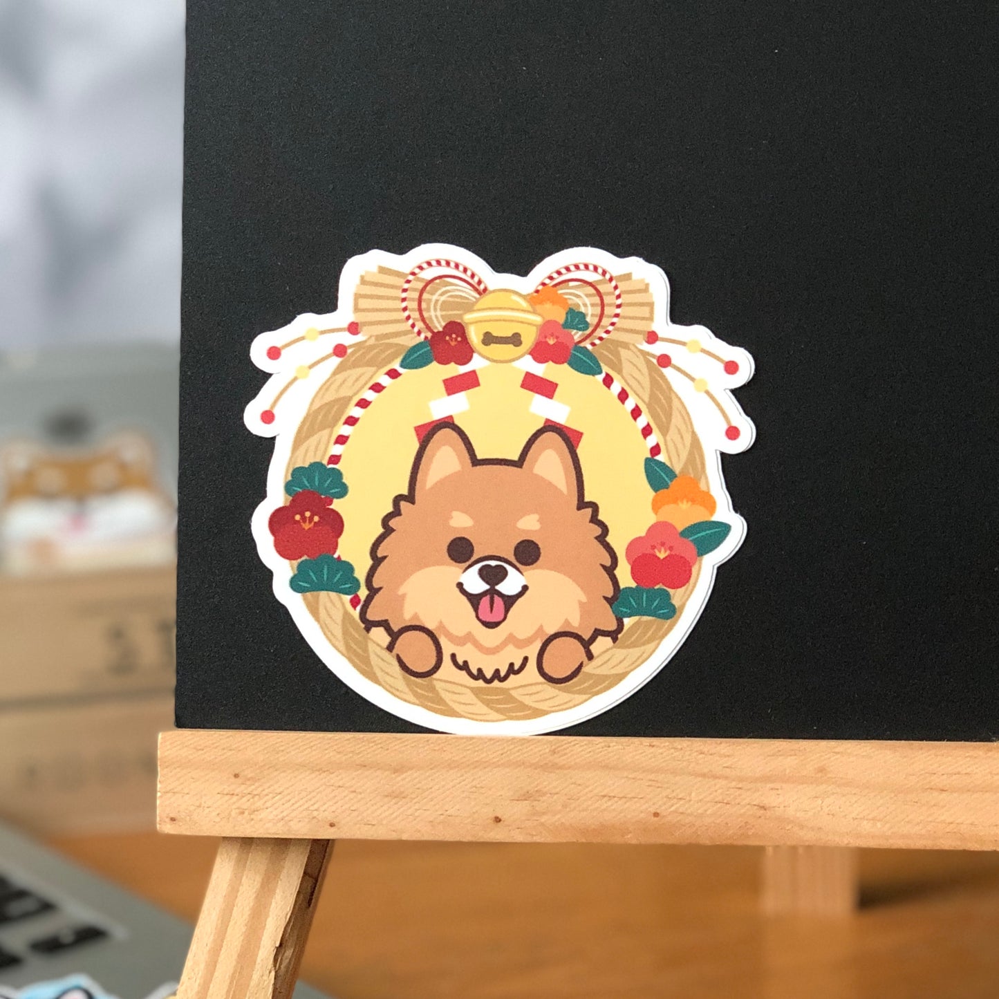 Pomeranian Stickers-Japan Flower 松鼠狗貼紙-日式年花