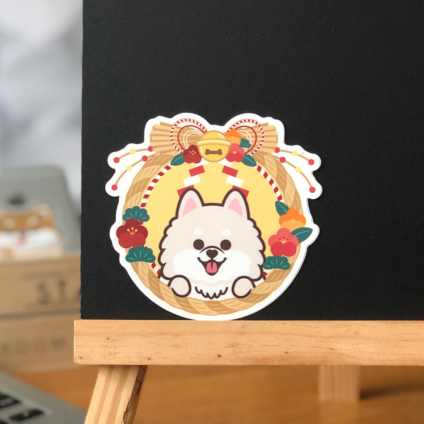 Pomeranian Stickers-Japan Flower 松鼠狗貼紙-日式年花
