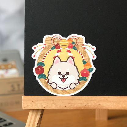 Pomeranian Stickers-Japan Flower 松鼠狗貼紙-日式年花
