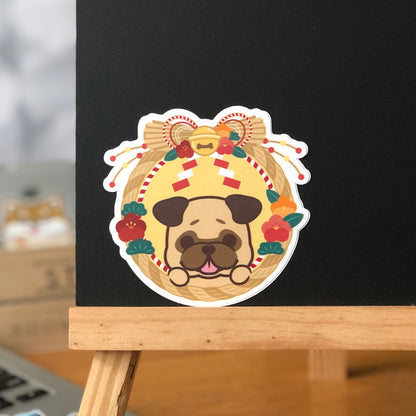Pug Stickers-Japan Flower 八哥貼紙-日式年花