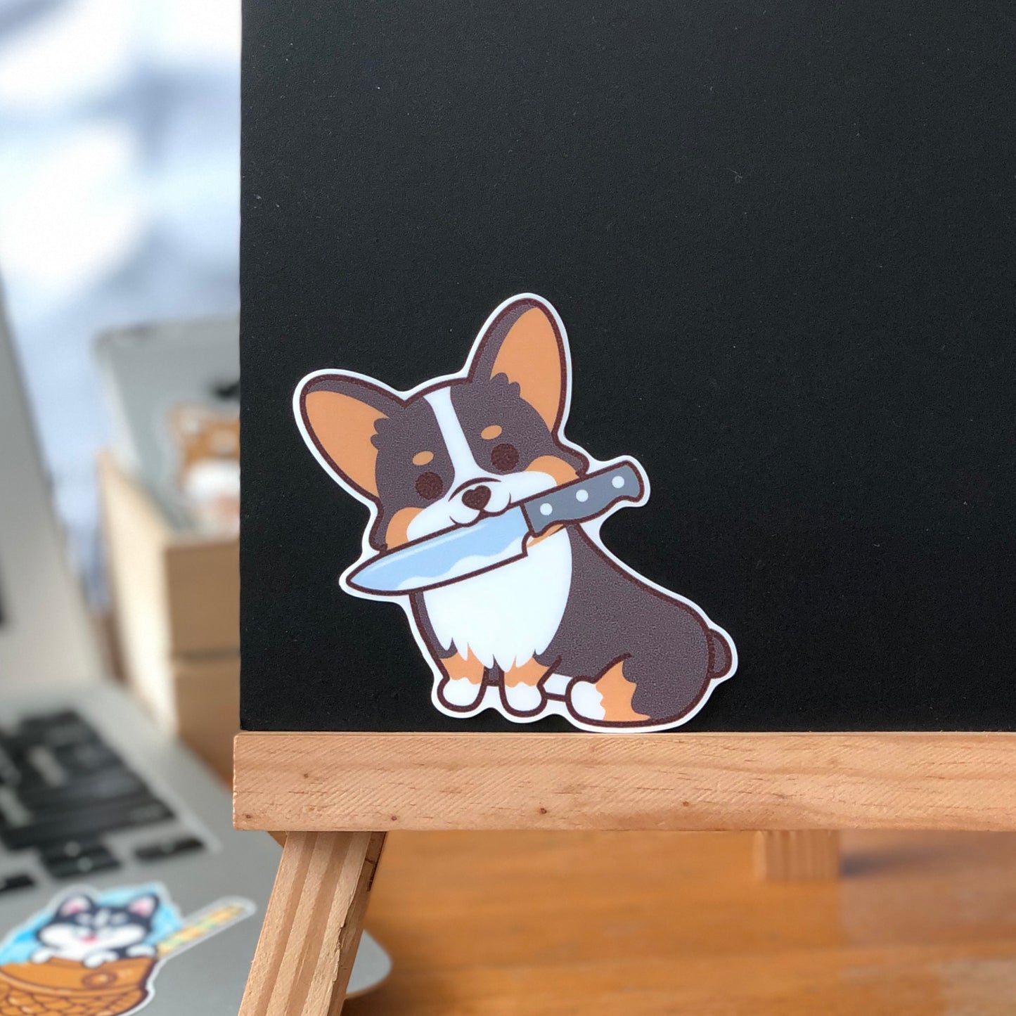 Corgi Stickers-Knife 哥基貼紙-咬刀仔