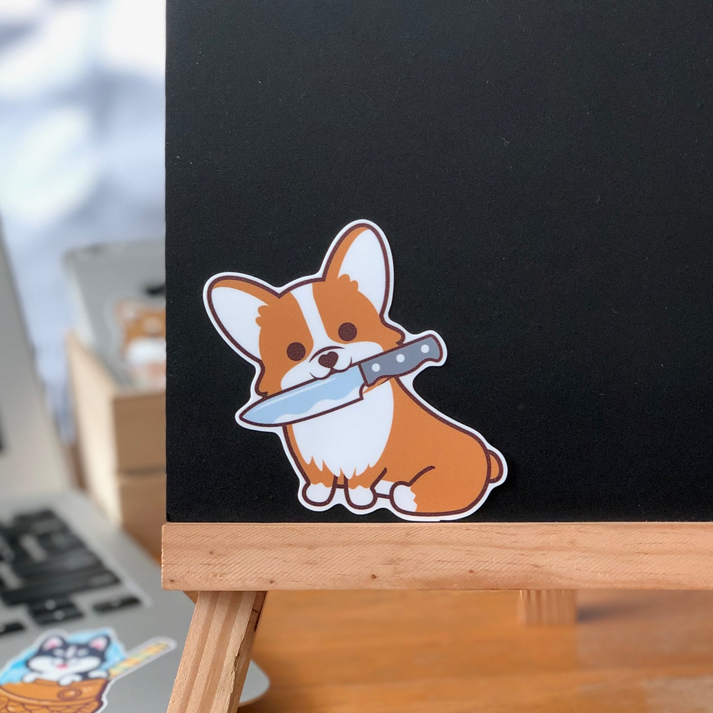 Corgi Stickers-Knife 哥基貼紙-咬刀仔