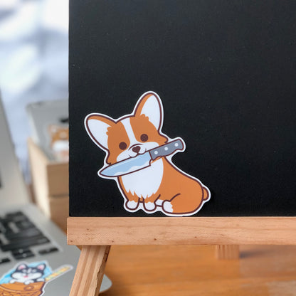 Corgi Stickers-Knife 哥基貼紙-咬刀仔