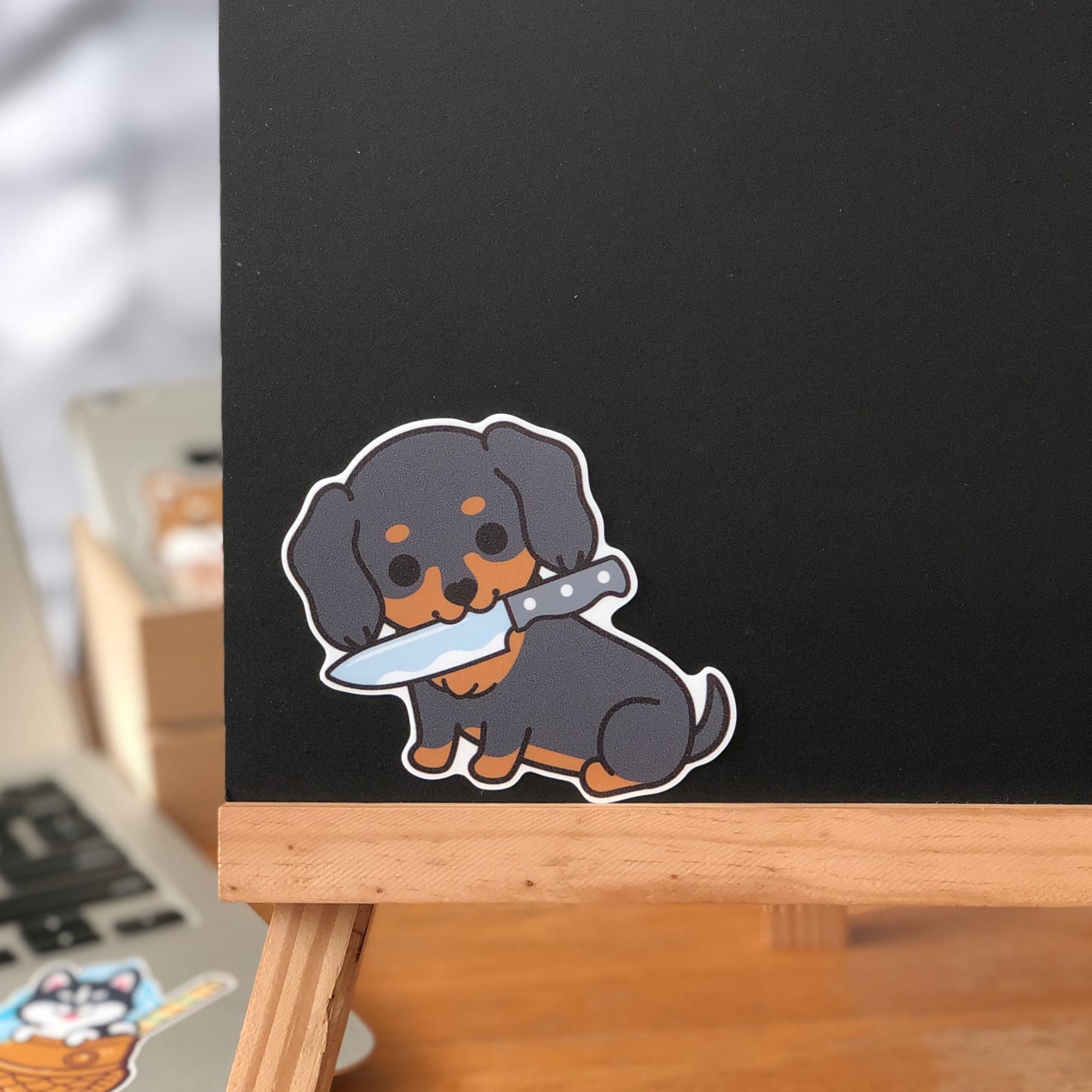 Dachshund Stickers-Knife 臘腸狗貼紙-咬刀仔