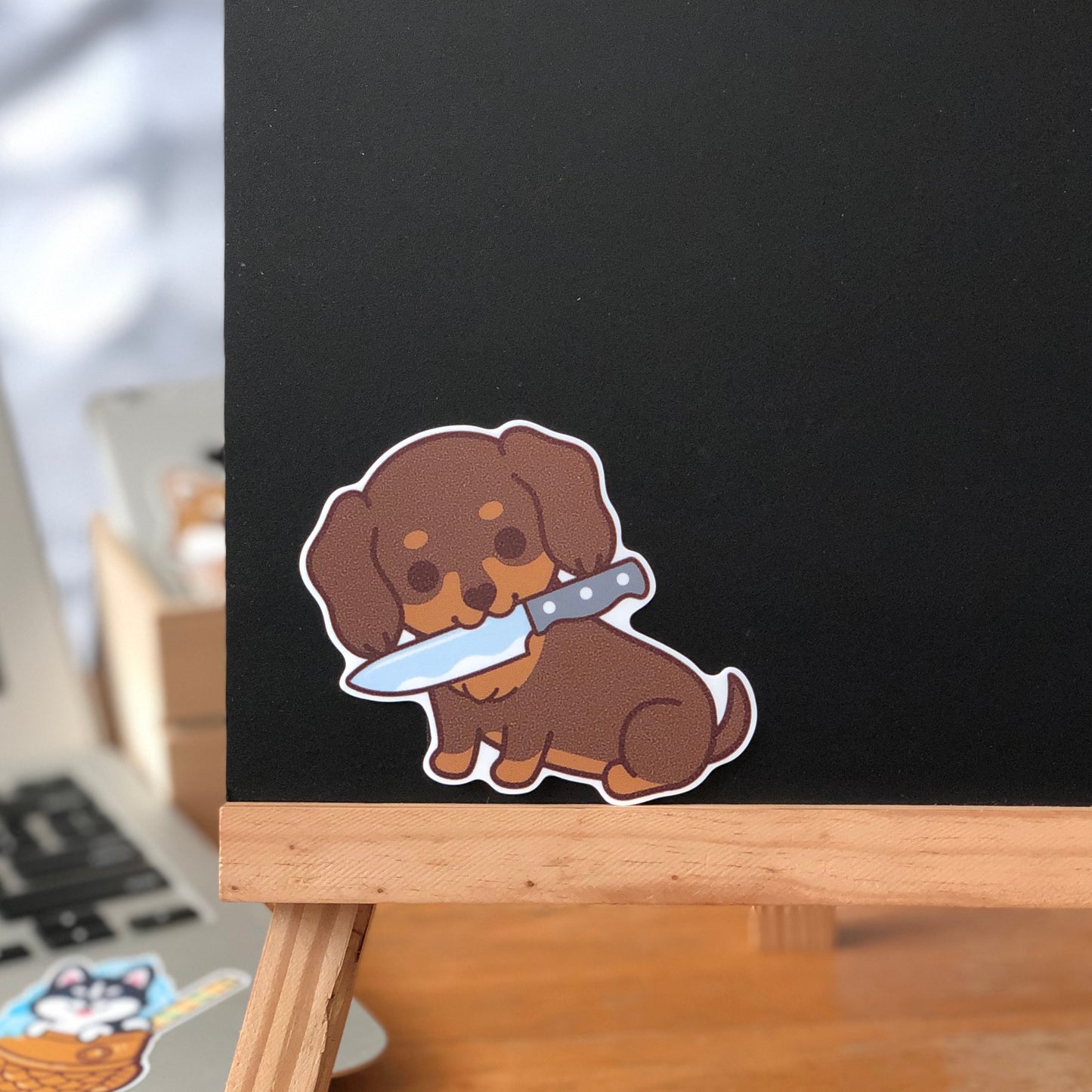 Dachshund Stickers-Knife 臘腸狗貼紙-咬刀仔
