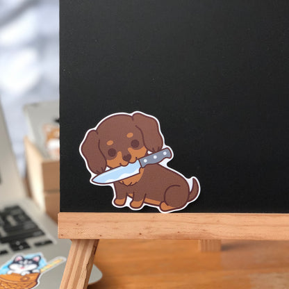 Dachshund Stickers-Knife 臘腸狗貼紙-咬刀仔