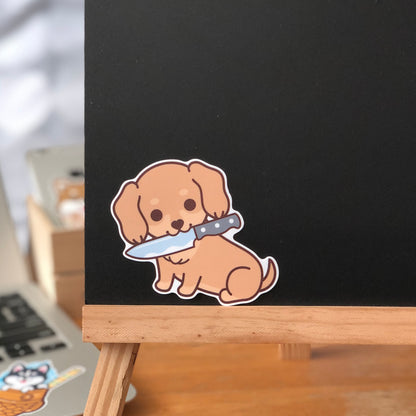 Dachshund Stickers-Knife 臘腸狗貼紙-咬刀仔