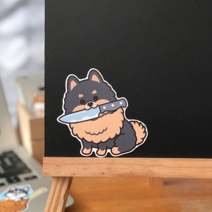 Pomeranian Stickers-Knife 松鼠狗貼紙-咬刀仔
