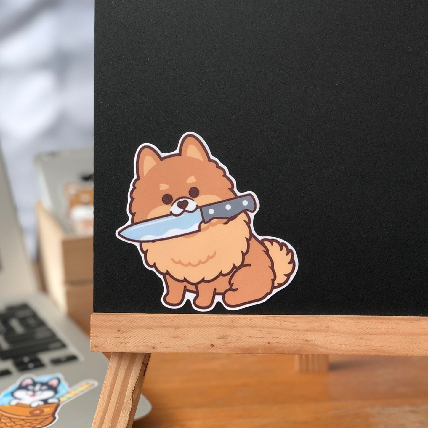 Pomeranian Stickers-Knife 松鼠狗貼紙-咬刀仔