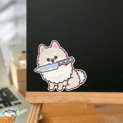 Pomeranian Stickers-Knife 松鼠狗貼紙-咬刀仔