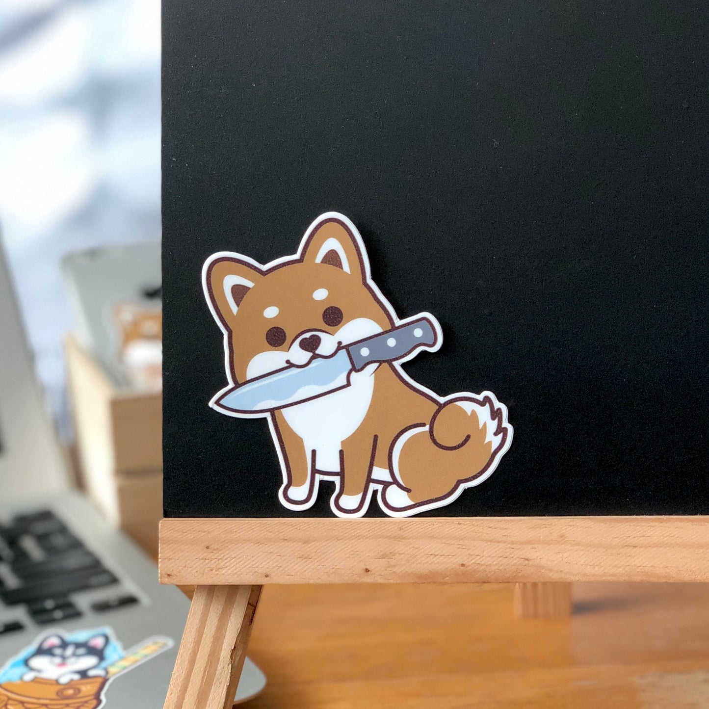 Shiba Stickers-Knife 柴犬貼紙-咬刀仔