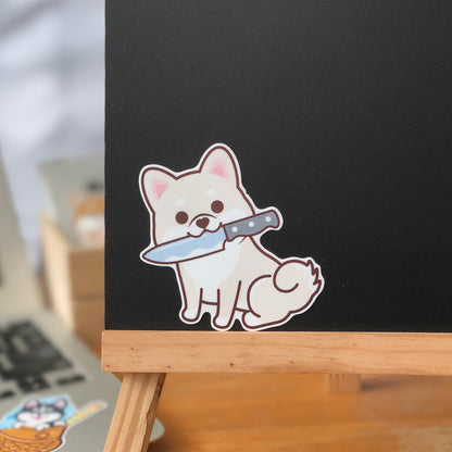 Shiba Stickers-Knife 柴犬貼紙-咬刀仔