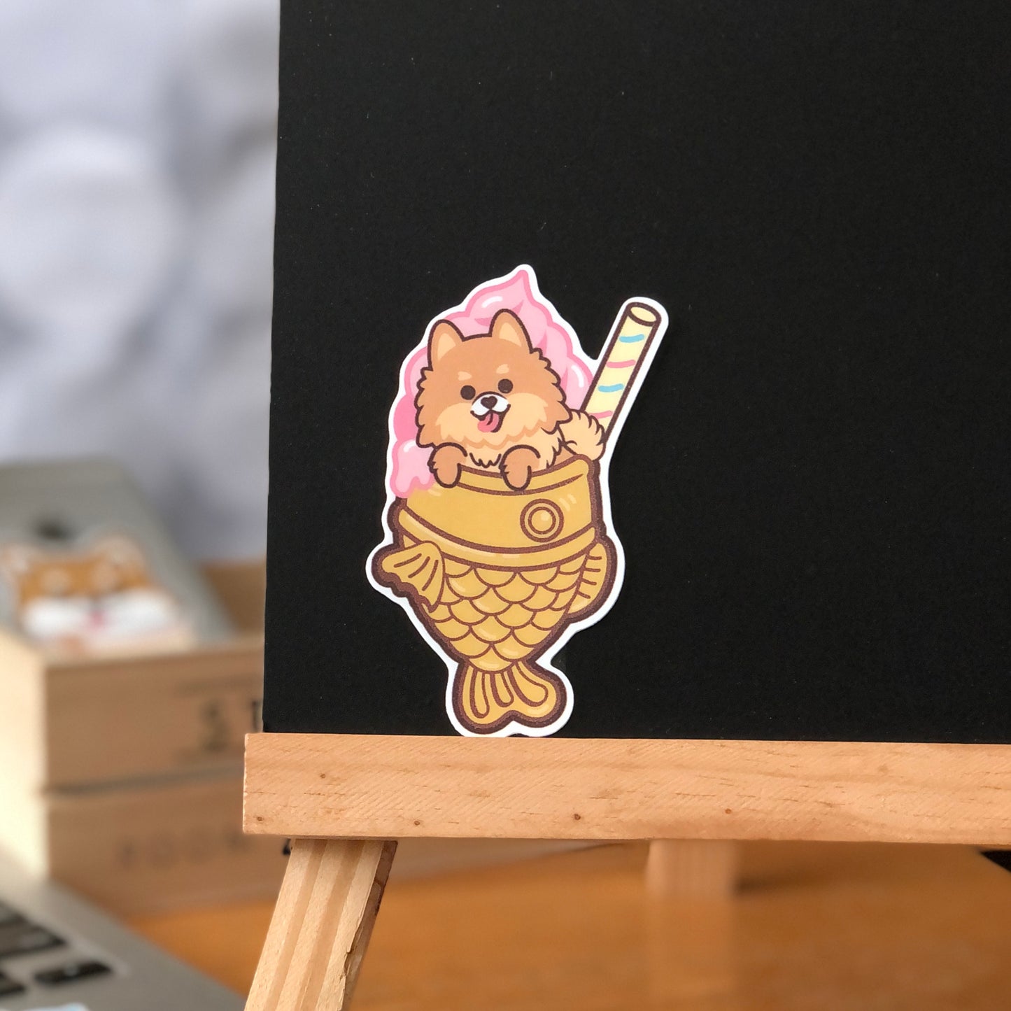 Pomeranian Stickers-Taiyaki Ice-cream 松鼠狗貼紙-鯛魚雪糕