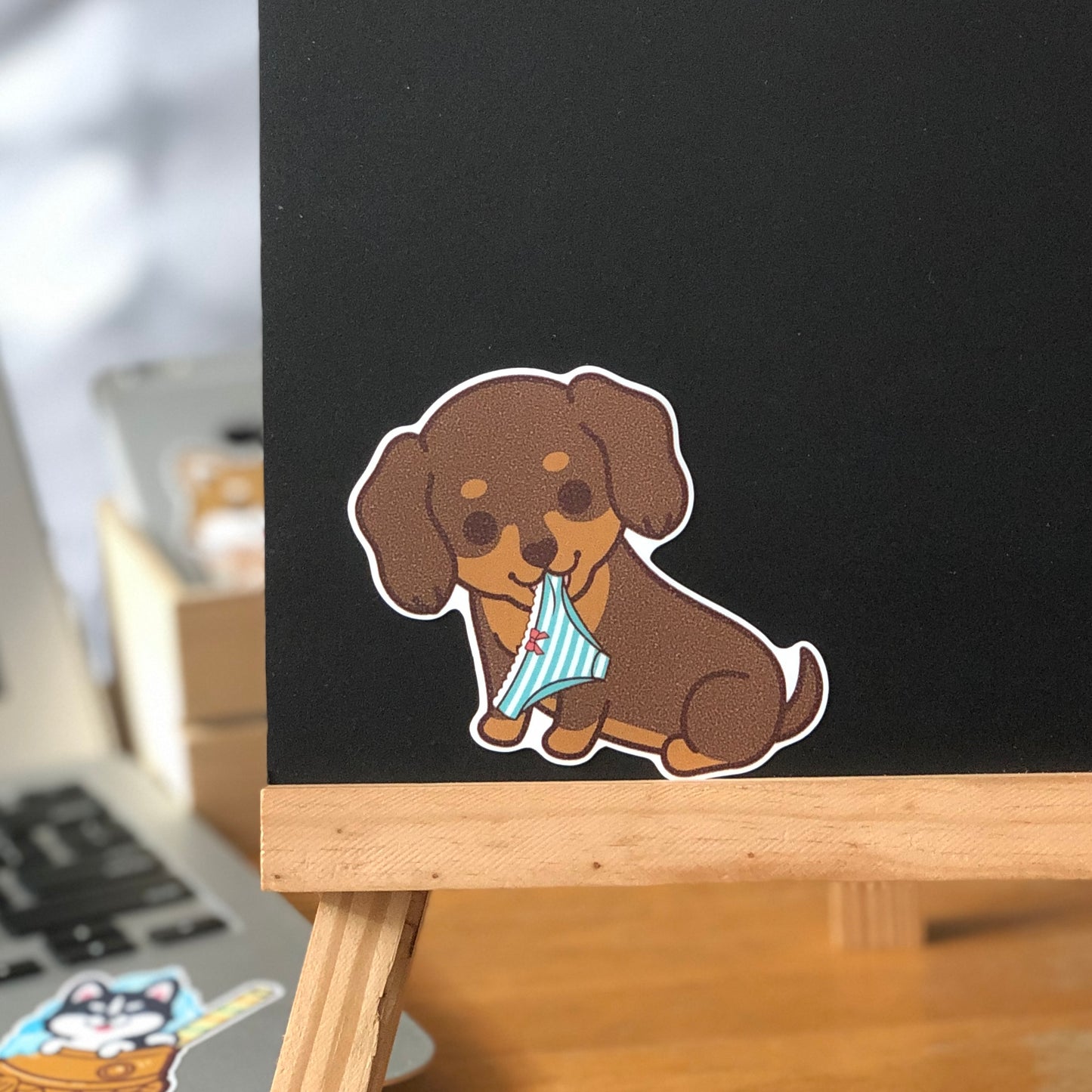 Dachshund Stickers-Panties 臘腸狗貼紙-偷底褲